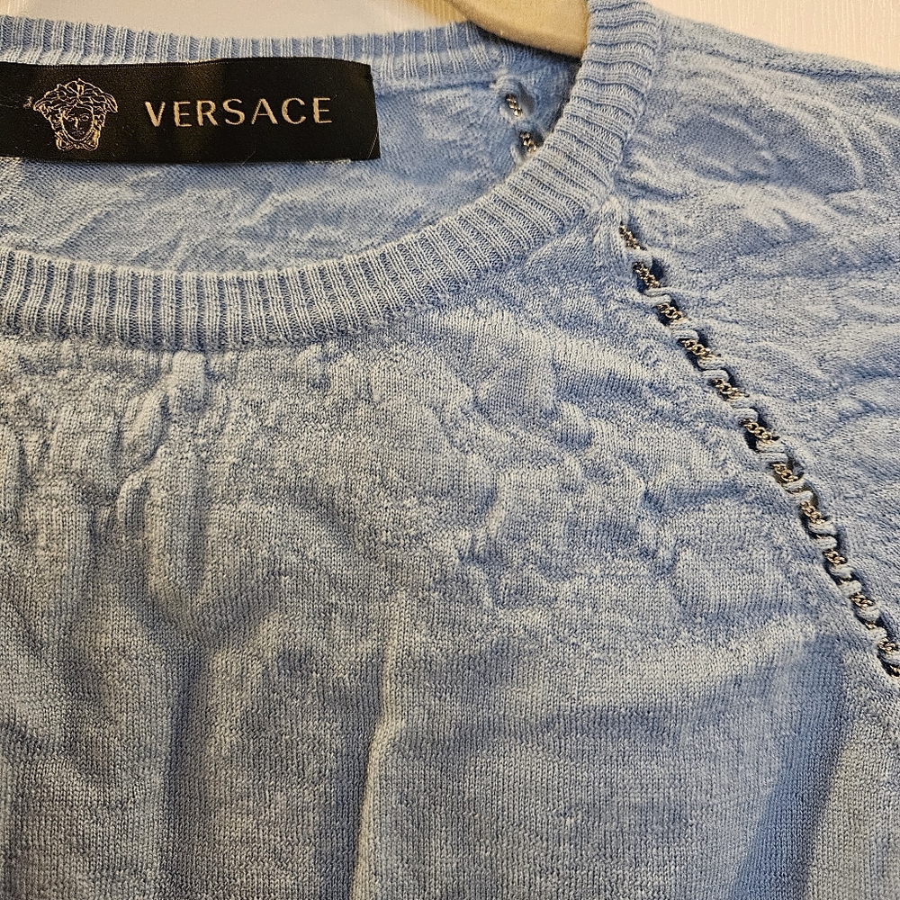 Versace baby blue ruched crop sweater - Picture 5 of 11